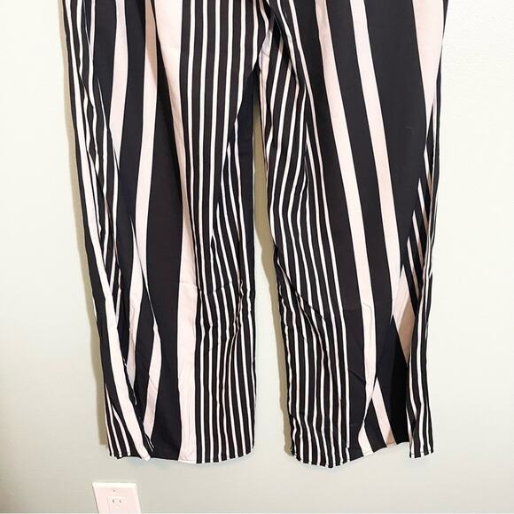 H&M Striped Drawcord Waist Straight Leg Pull-On Pants Black Size 10 - Picture 11 of 14